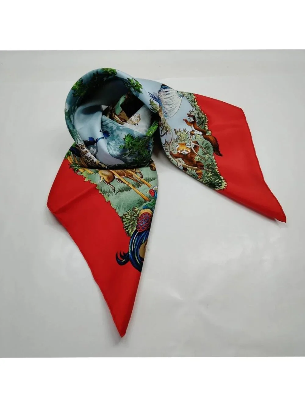 Authentic Hermès Sichuan Silk Scarf 90 Red Animal Print Carré Luxury Designer